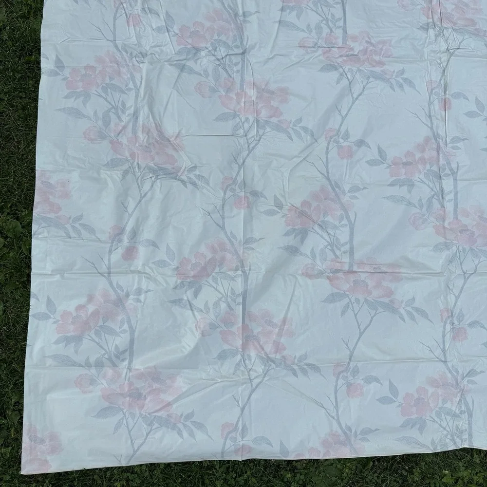 Vintage Floral Shower Curtain 69x69 White Peach Retro Peony Vinyl Plastic